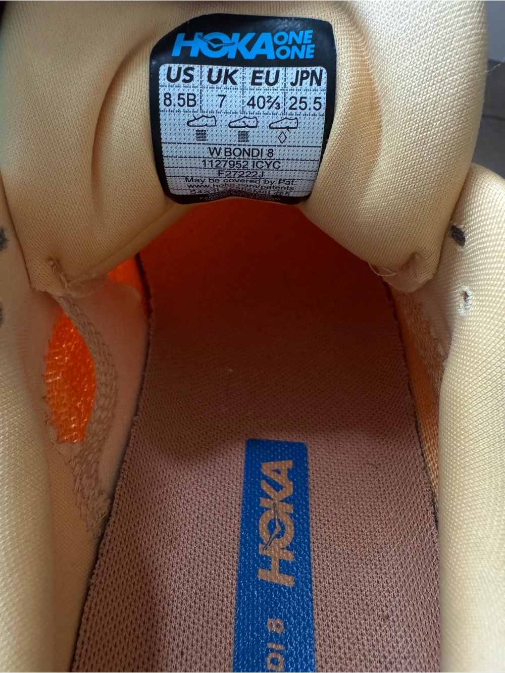 Hoka Bondi 8 Peachy Yellow with Purple & Blue Accents - Picture 4 of 4
